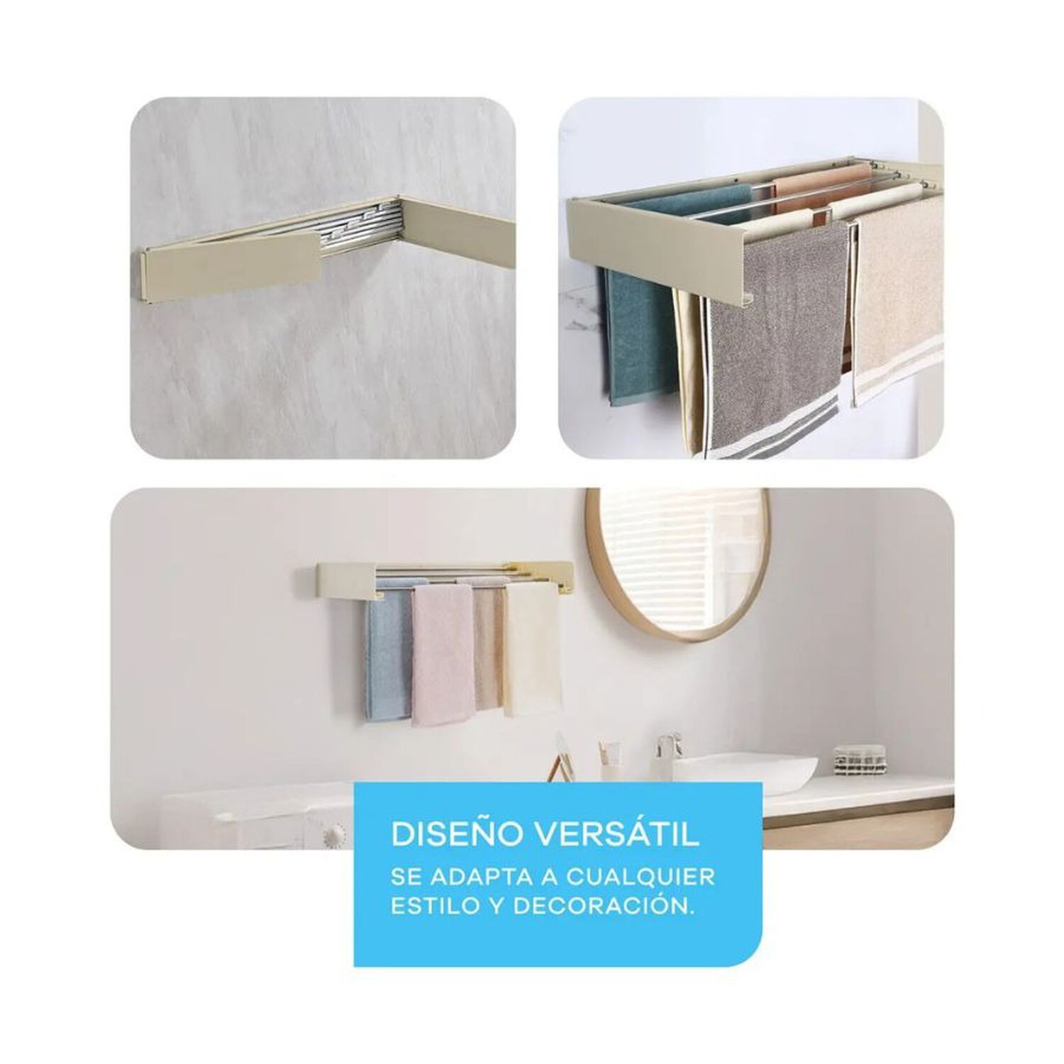Tendedero Retr&aacute;ctil De Pared Extensible Toallas Ba&ntilde;o Ropa image number 4.0