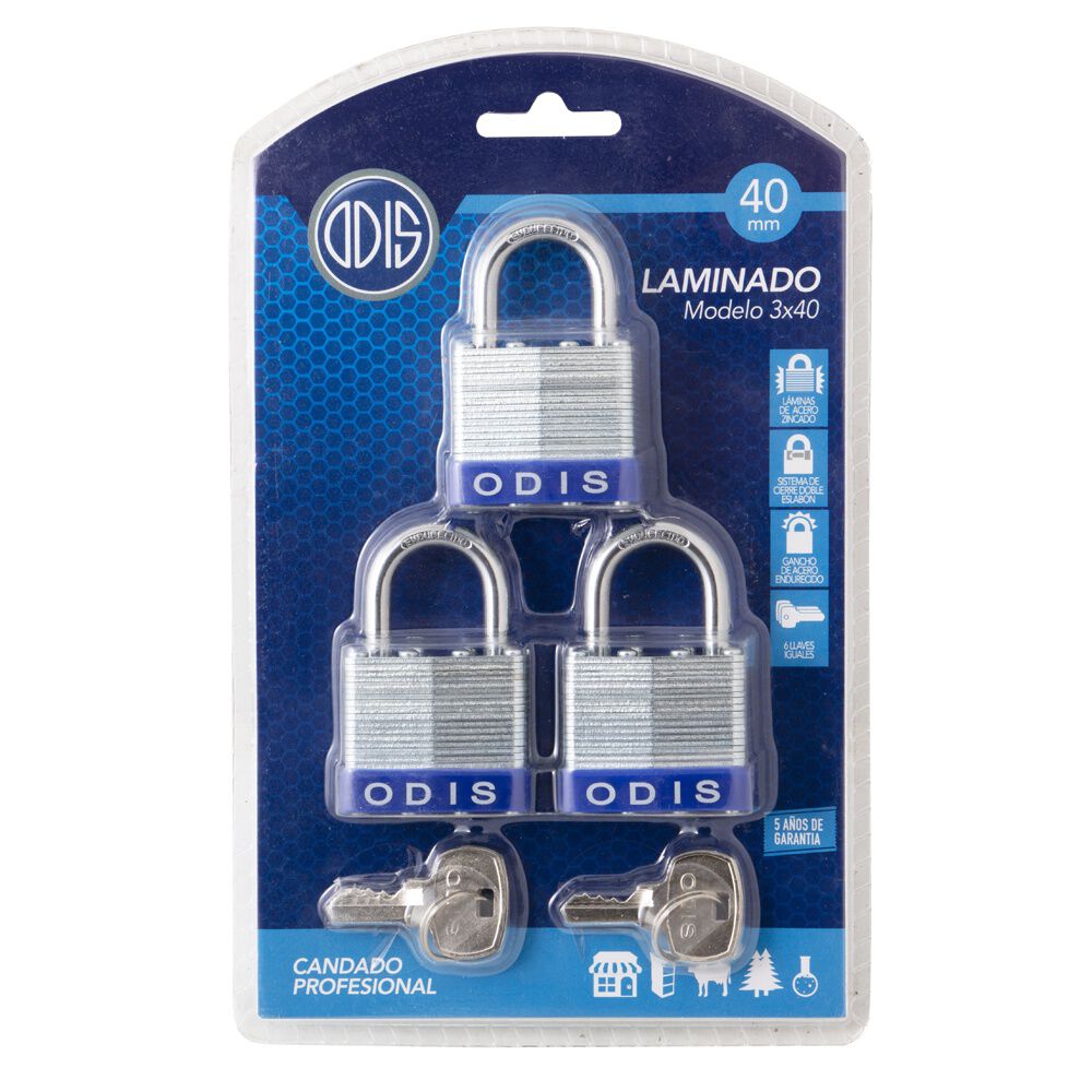 Pack 3 Candados Laminado Odis 40mm - Llaves Iguales image number 5.0