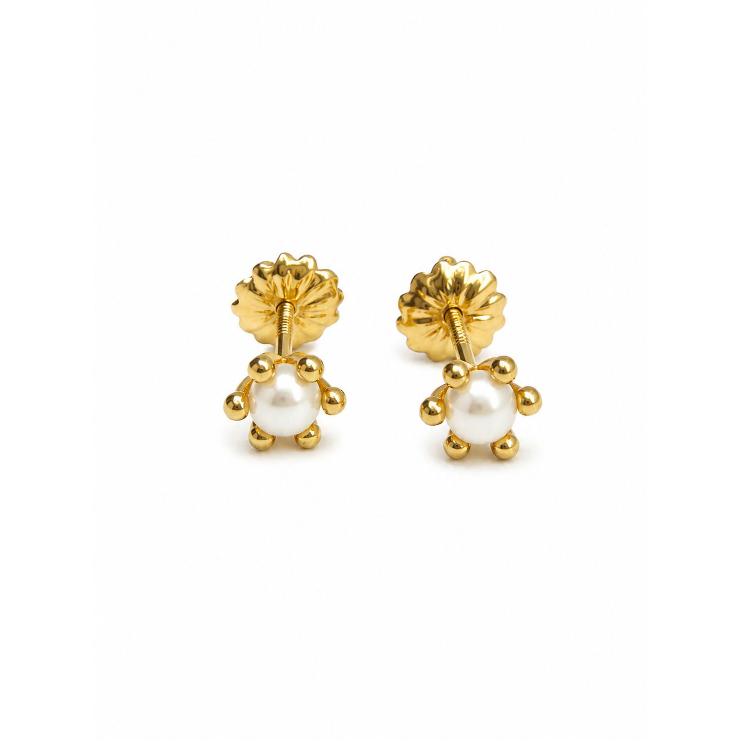 Aros Perla Cultivada Pistilo 3mm N1 Oro 18k 0.95gr Mujer Dorado image number 3.0