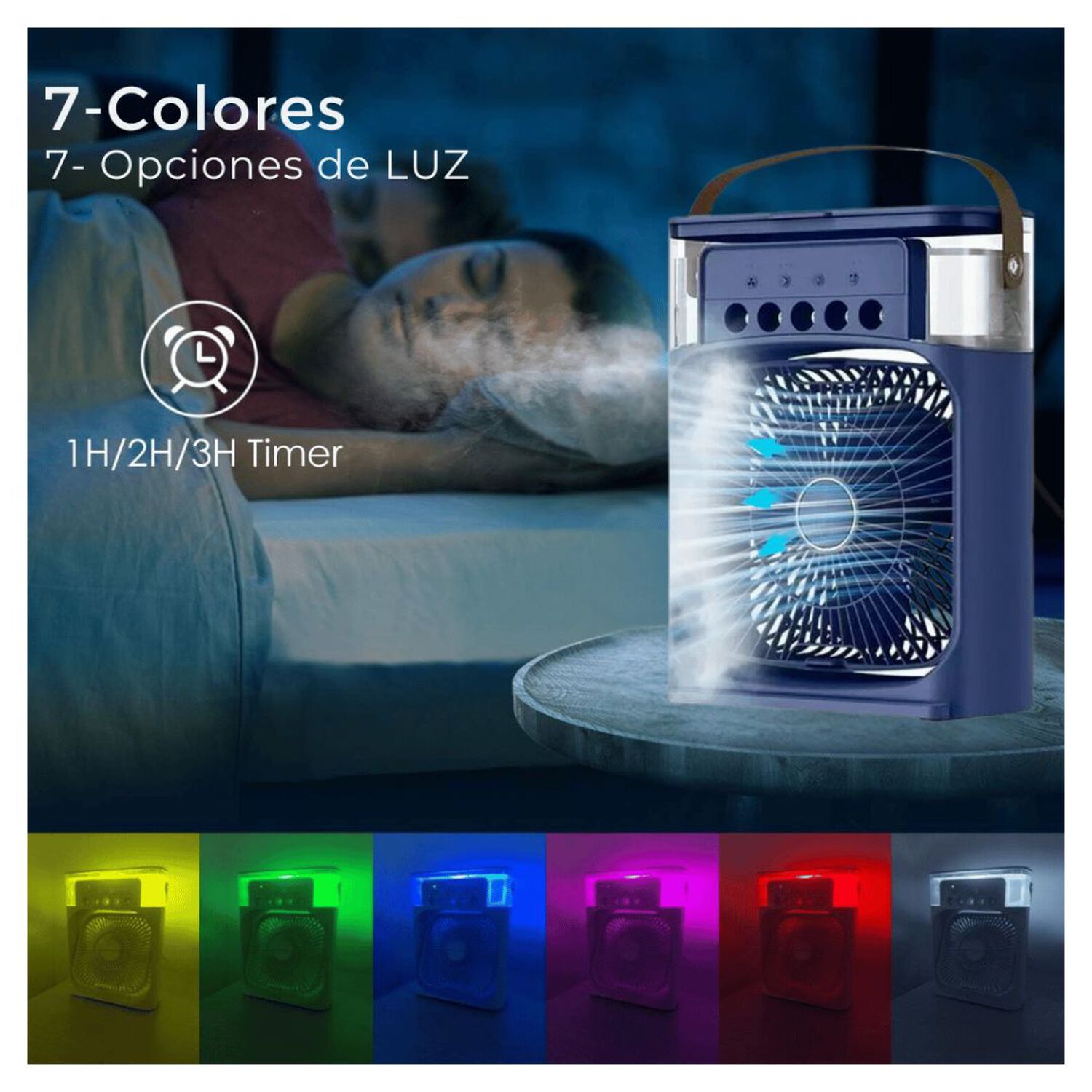 Climatizador Port&aacute;til Fr&iacute;o 4 En 1 Ventilador Humificador Enfriador Lampara Led 220v Usb Azul image number 5.0