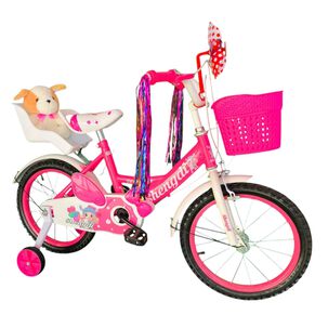 Bicicleta Aro 16 Infantil Con Peluchero Rosado Shengdi