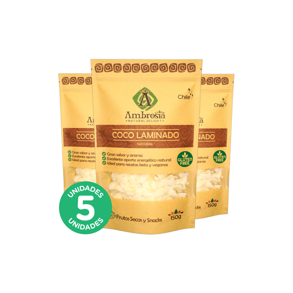 Pack 5, Snack Vegano Coco Laminado Natural 150gr. image number 0.0