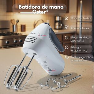 Batidora De Mano Oster Blanca 6 Velocidades Y Funci&oacute;n Turbo Fpsthm3532