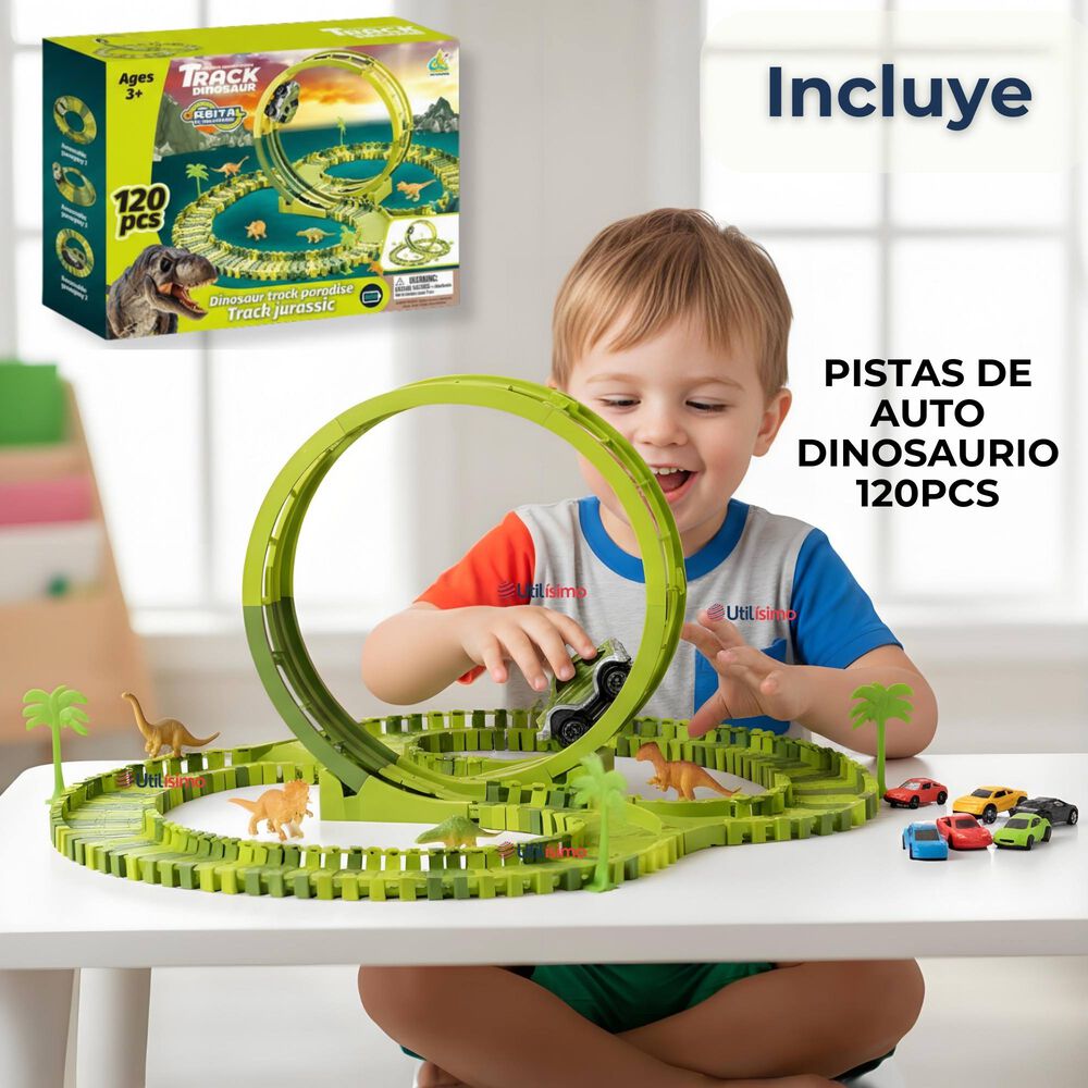 Pista Carreras De Auto Juguete Flexible Dinosaurio 120 Piezas Ni&ntilde;os image number 9.0