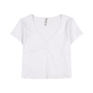 Polera Crop Manga Corta Cuello V Recogido Mujer Freedom