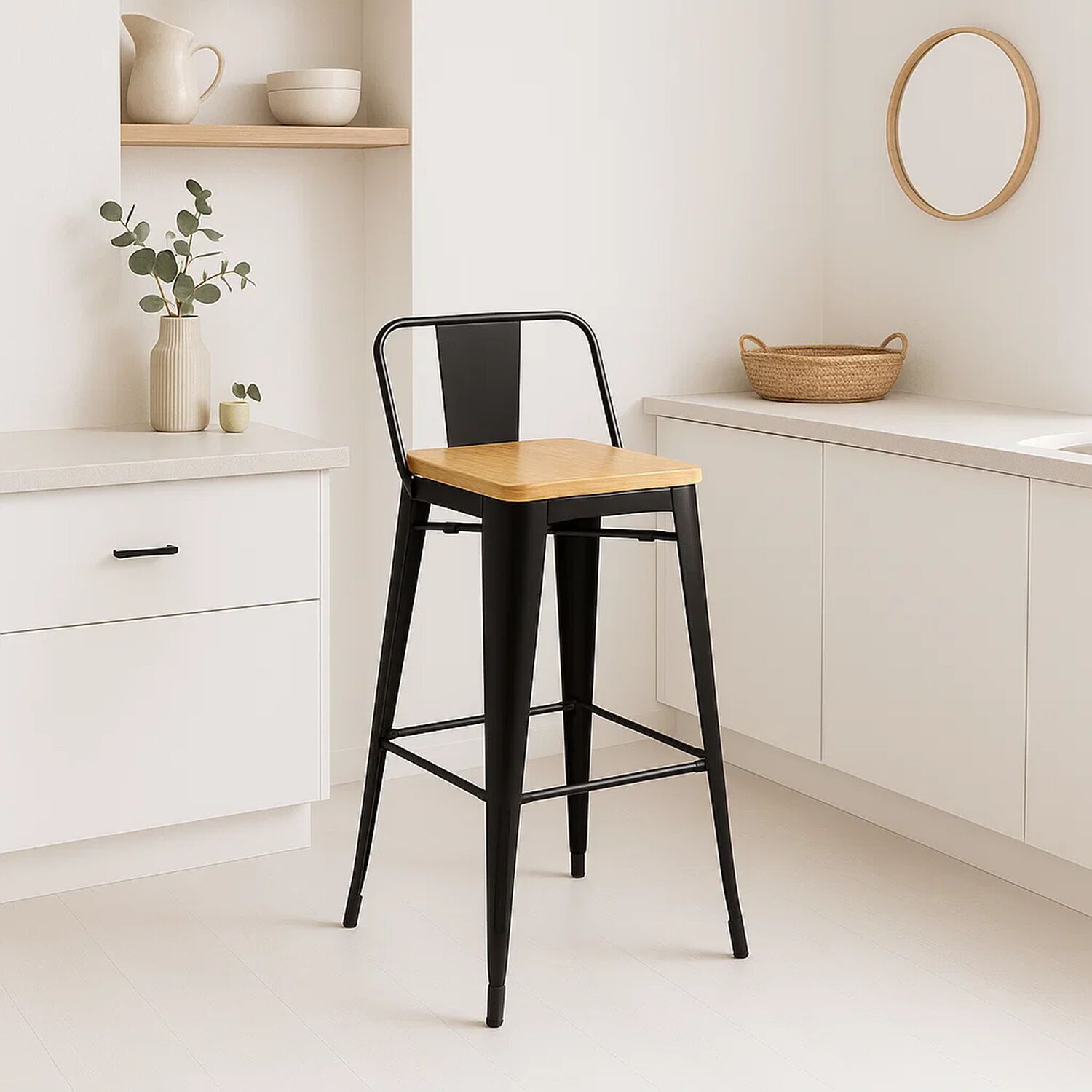 Pack De 2 Taburetes Tolix Con Asiento De Madera Clara - Negros image number 1.0