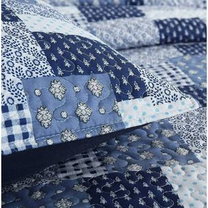 Cubrecama Quilt Reversible 264x228cm King + 2 Funda Almohada Azul Blanco