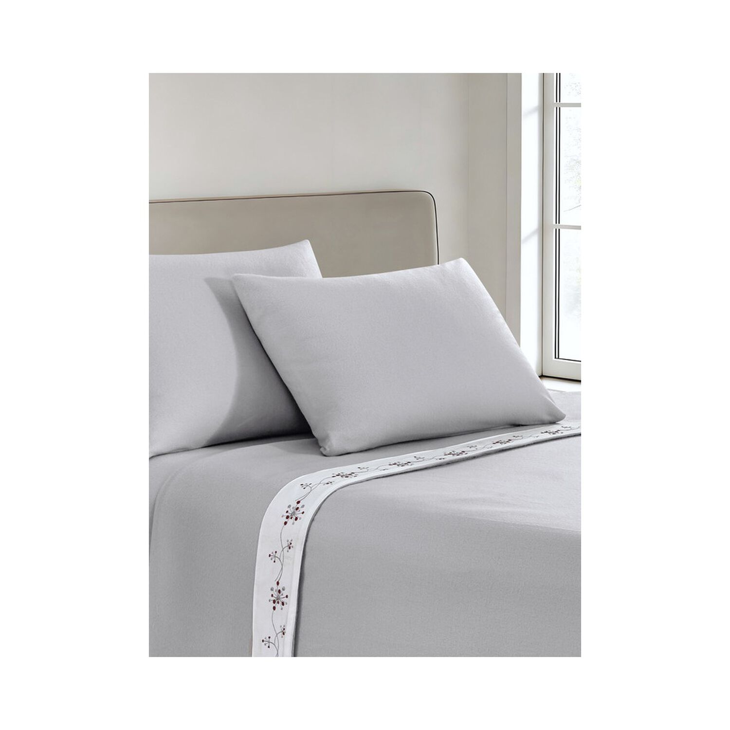 Sabana Andes Polar Bordado Flor Gris 1.5 Pl image number 0.0