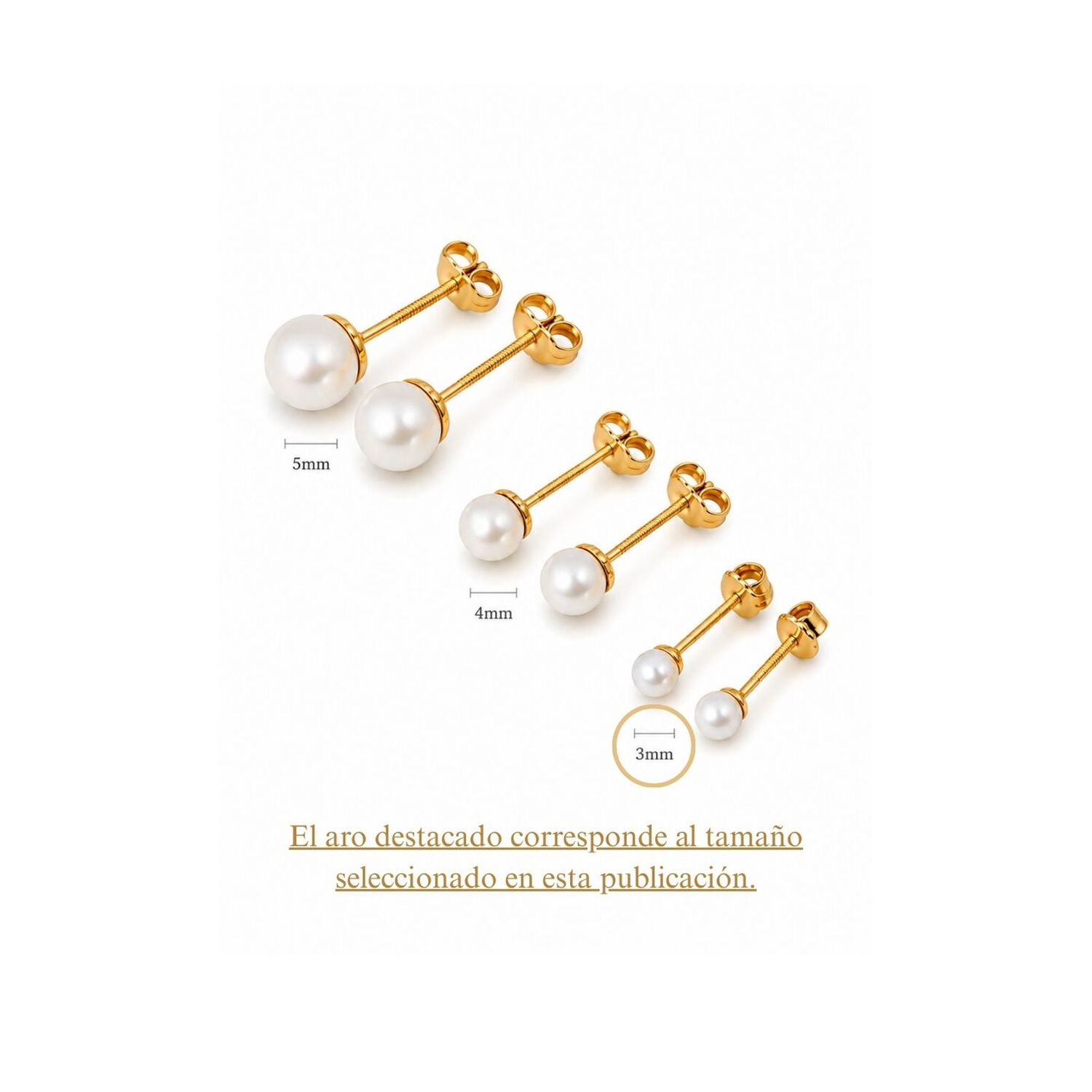 Aros Perla Cultivada Casquillo 3mm N1 Oro 18k 0.70gr Dorado image number 5.0