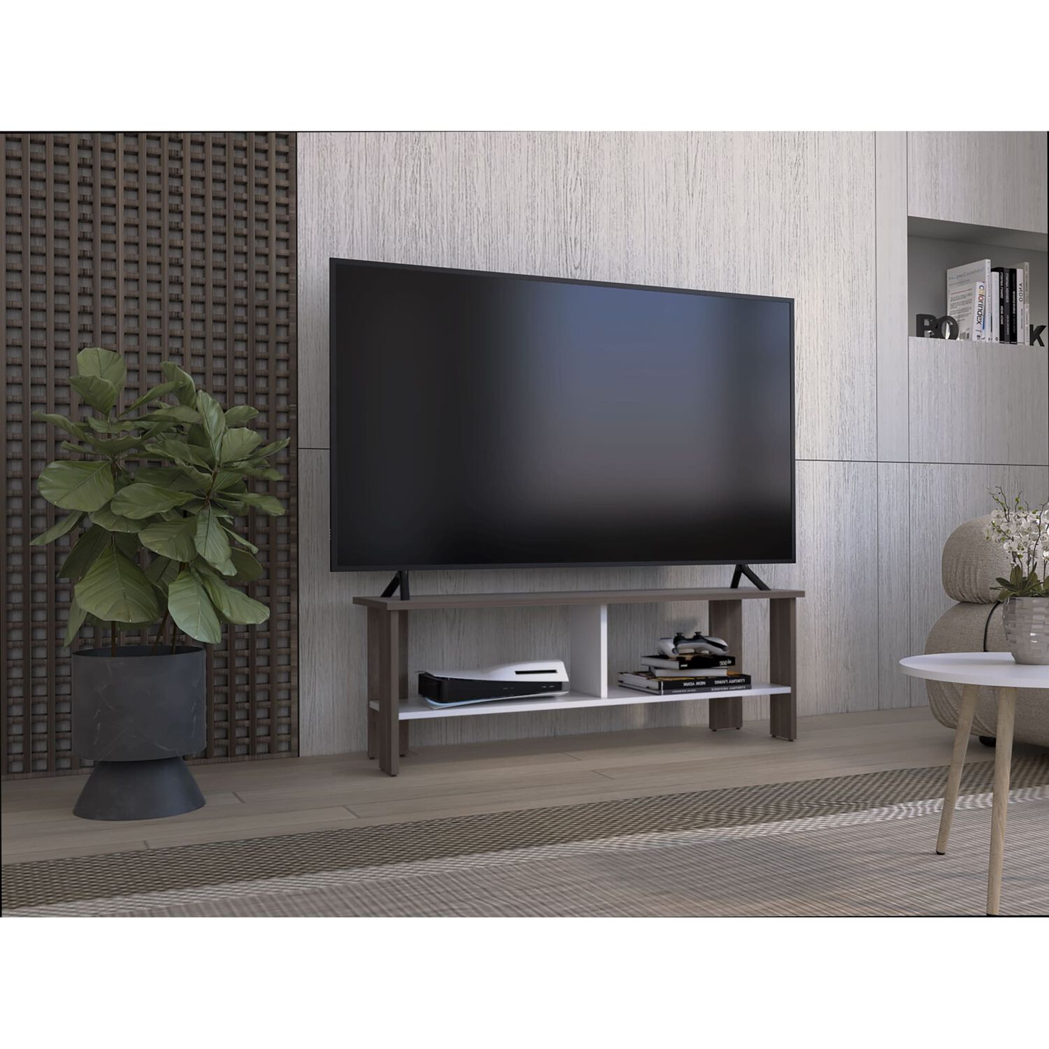 Rack Tv 50" Con 2 Repisas Fm-031o Caf&eacute; Oscuro Y Blanco image number 4.0