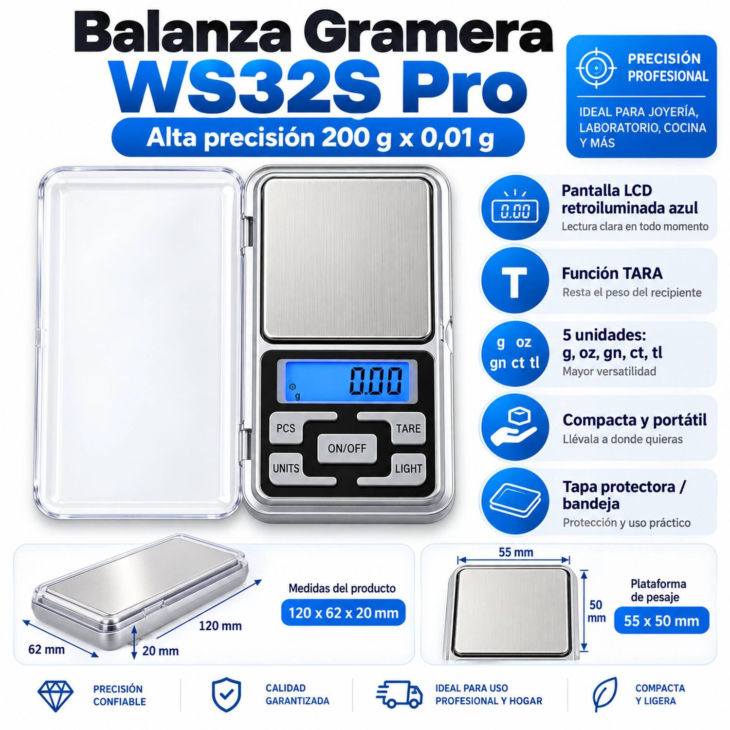 Pesa Gramera De Alta Precisi&oacute;n Hasta 200 Gramos Ws32s Pro image number 6.0
