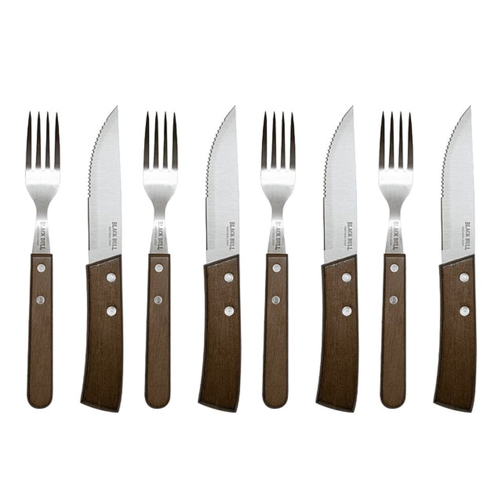 Set Cuchillos Y Tenedores 8pcs Black Bull Asado Parrilla Bbq image number 0.0
