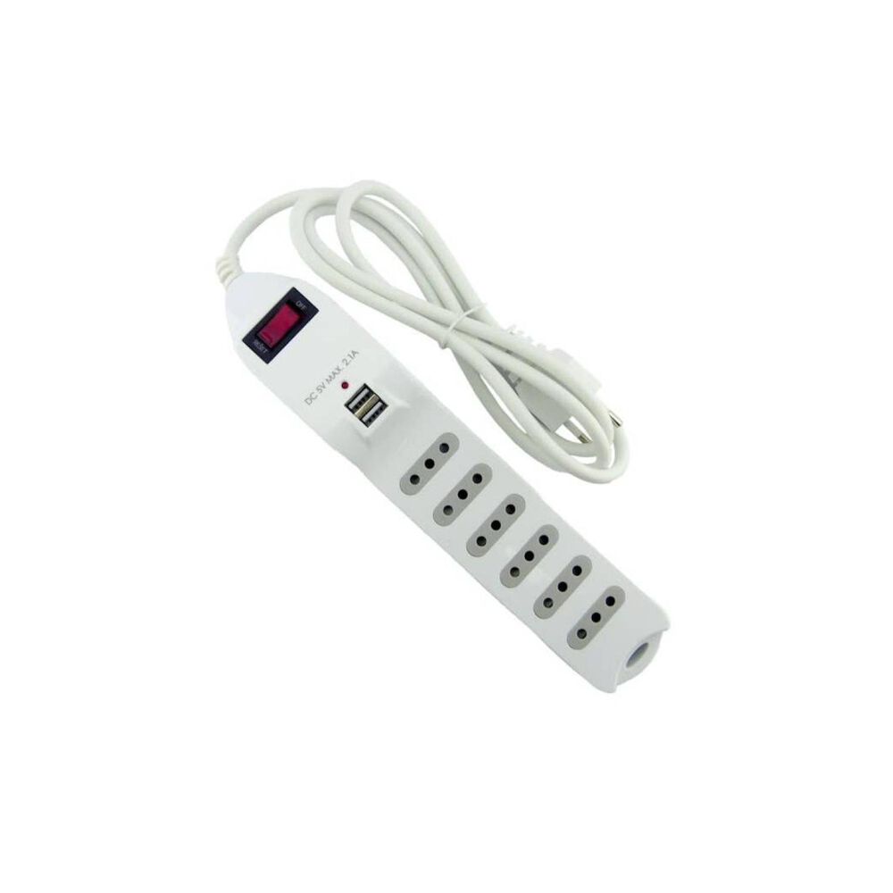 Zapatilla Alargador 1.5mt 6 Entradas 2 Usb Blanco image number 0.0