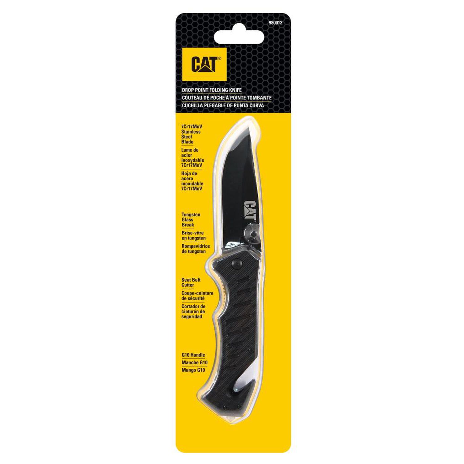 Cuchillo Navaja Plegable Cat 980012 Punta Curva Con Rotura De Vidrio Y Cortador De Banda image number 0.0