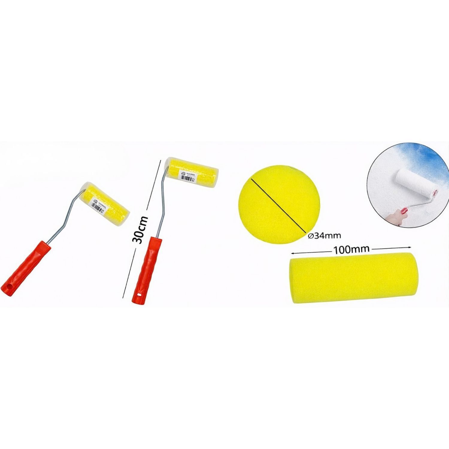 Set 10 Rodillos Esponja 4 Pulgadas Mango Plastico Pintar image number 1.0