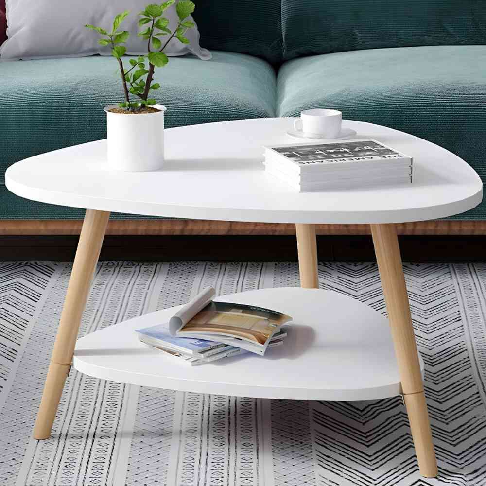 Mesa De Centro Vintage Triangular 60x60x42cm Madera Blanco image number 1.0