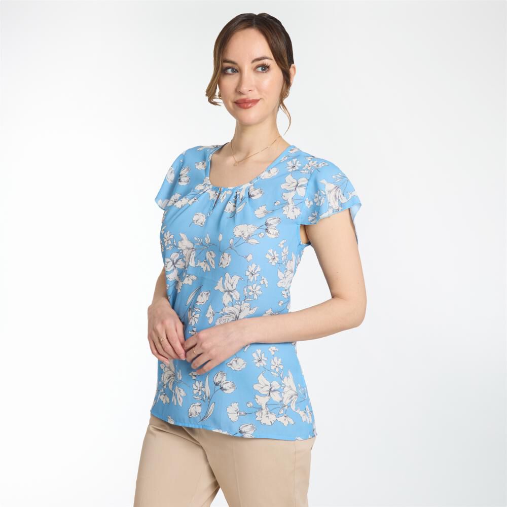 Blusa Full Print Sin Mangas Con Vuelos Cuello Redondo Mujer Lesage image number 2.0