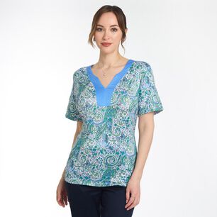 Polera Full Print Manga Corta Cuello V Con Aplicación Mujer Lesage