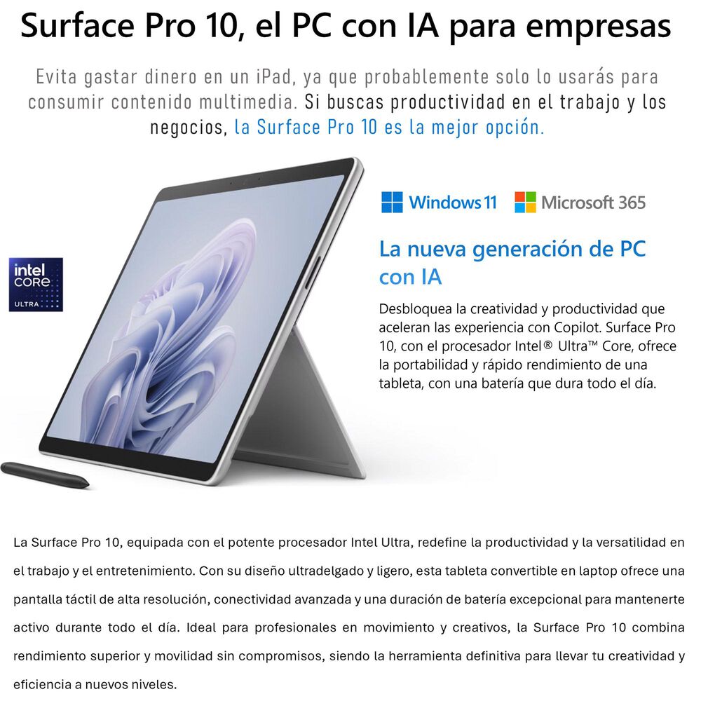 Surface Pro 10 - Tablet Windows 11, 32gb Ram, 1tb Ssd - Potencia Profesional image number 1.0