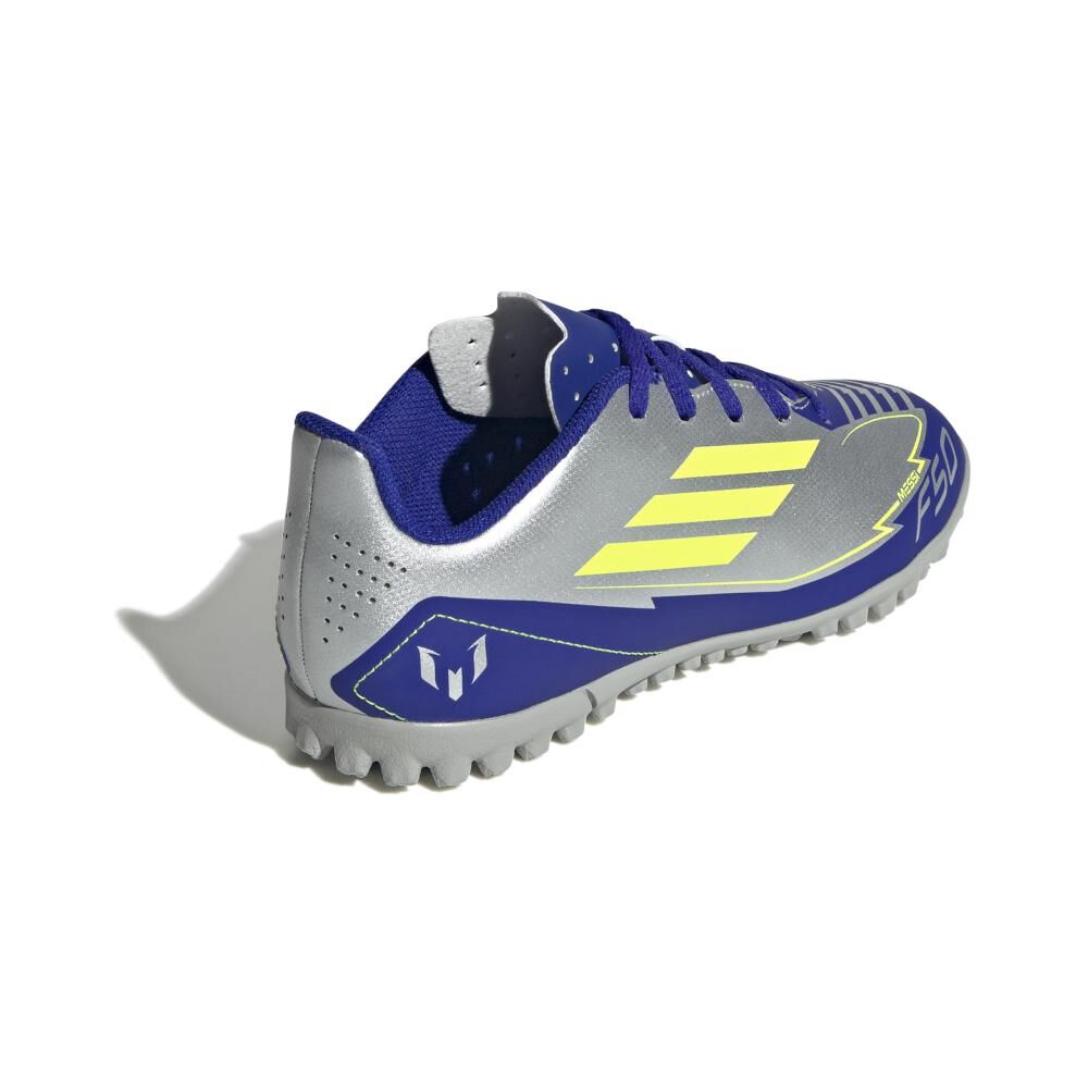 Zapatilla Fútbol Niño Adidas F50 Club Tf J Messi Plata image number 2.0