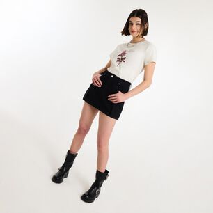 Polera Print Rosas Manga Corta Cuello Redondo Mujer Rolly Go