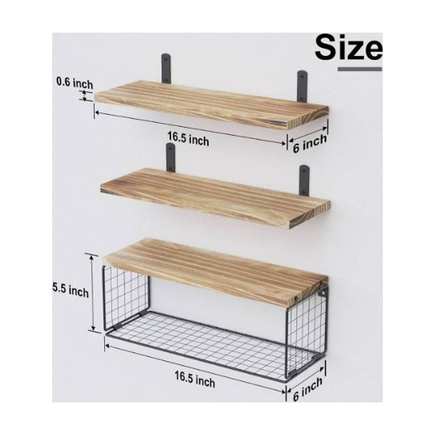 Repisas Flotantes De Madera X3 Con Reja 100% Pino image number 2.0