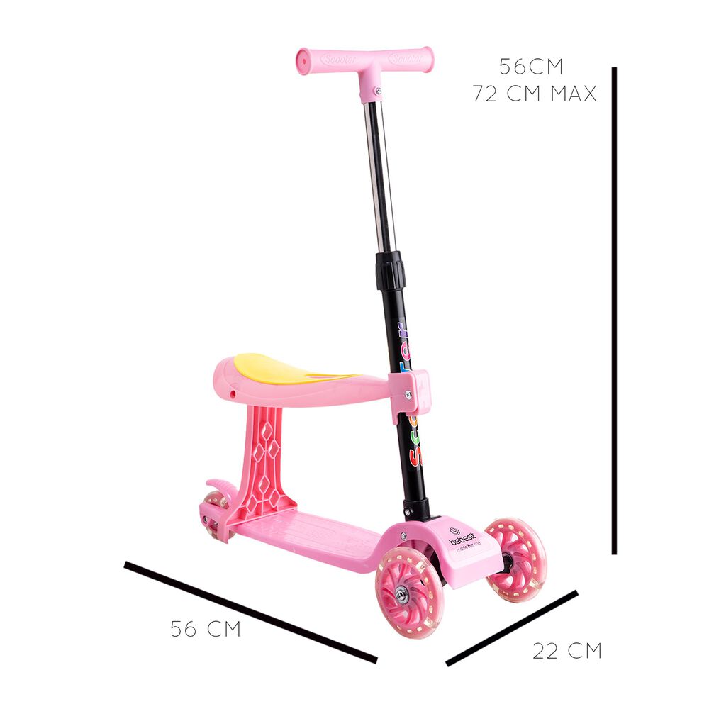 Scooter Monopat&iacute;n 2 En 1 Con Asiento Ni&ntilde;a Plegable Xt04 Rosa image number 8.0