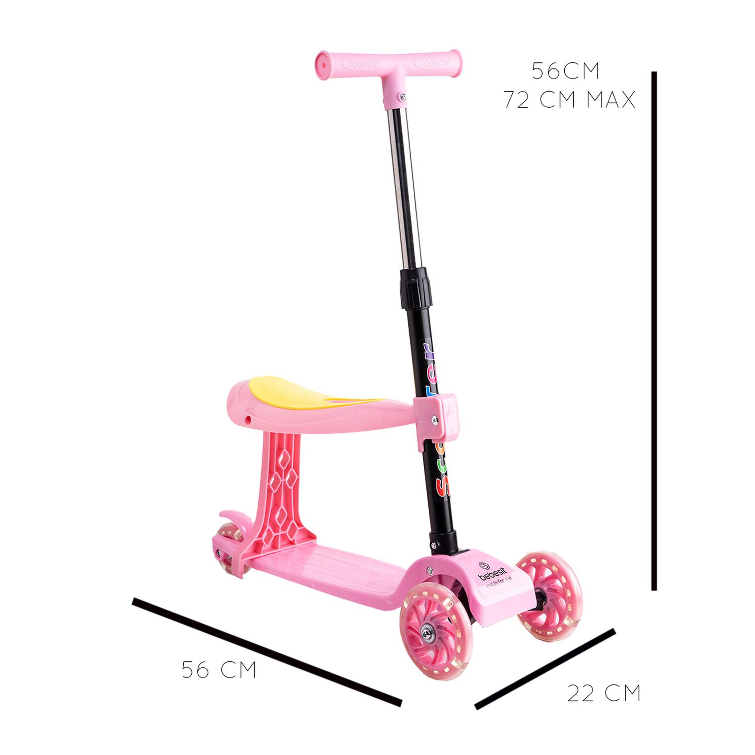 Scooter Monopat&iacute;n 2 En 1 Con Asiento Ni&ntilde;a Plegable Xt04 Rosa image number 8.0