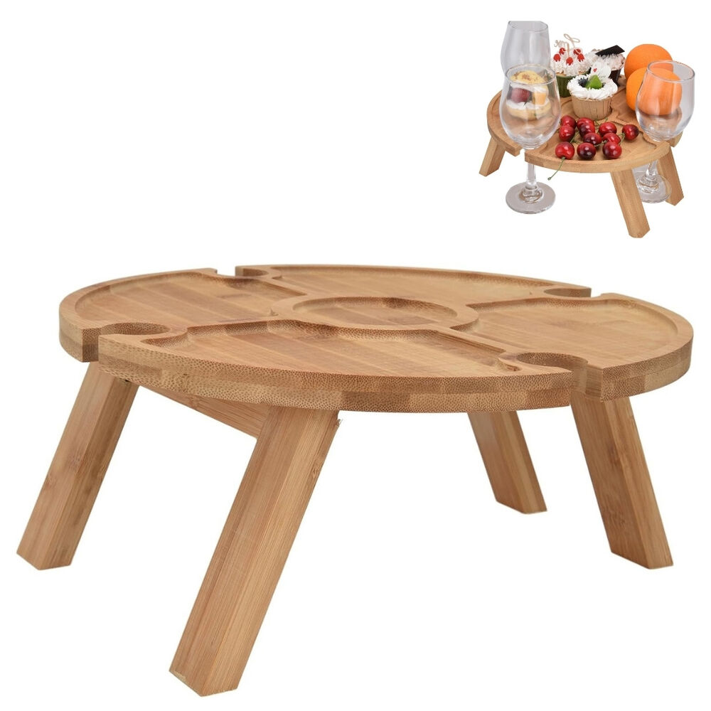 Tabla Redonda Plegable De Madera Mesa Port&aacute;til Picnic Picoteo image number 0.0