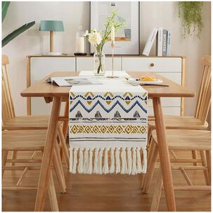 Camino De Mesa De Lino Tejido Con Dise&ntilde;o 35*180cm Mod06