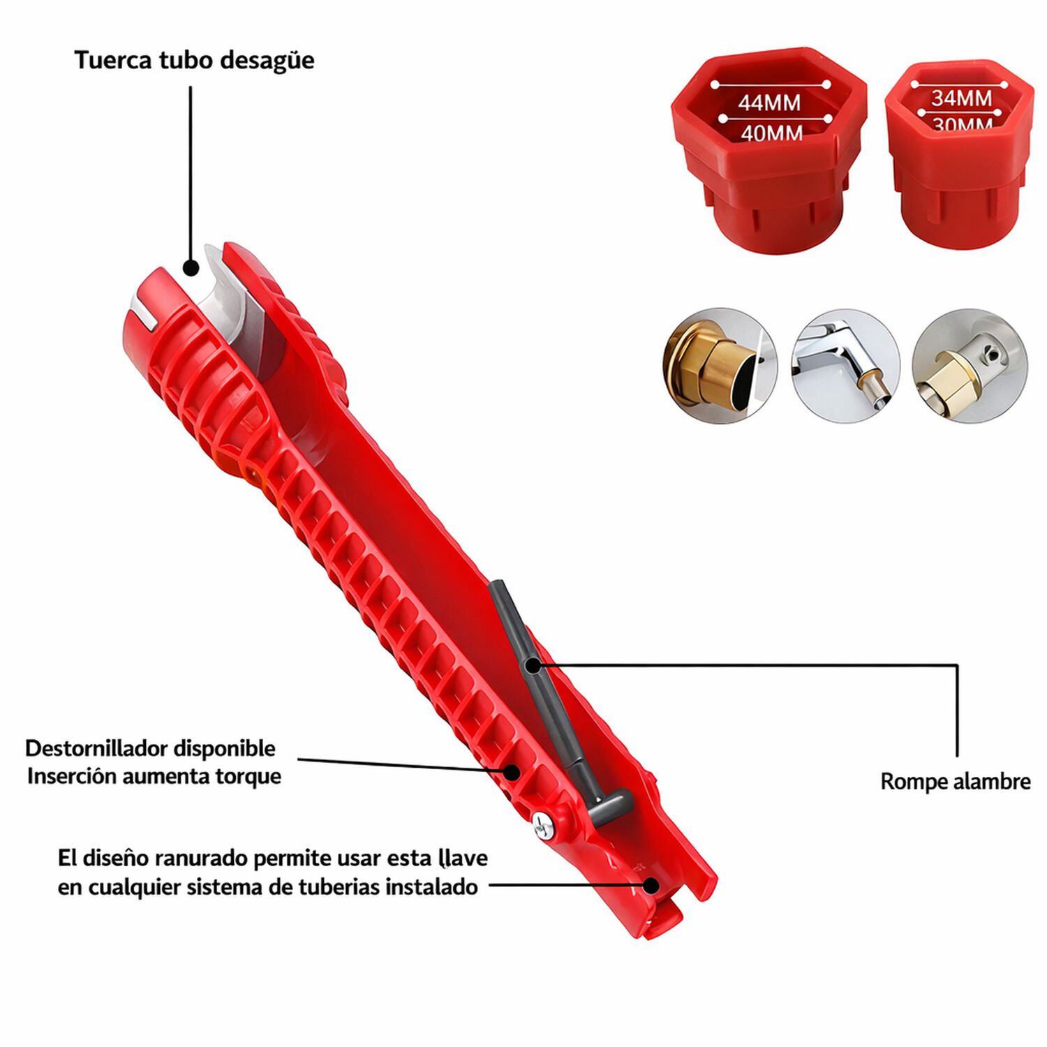 Llave Ajuste Tuercas Tubo Universal Multifunci&oacute;n Ba&ntilde;o Cocina image number 2.0