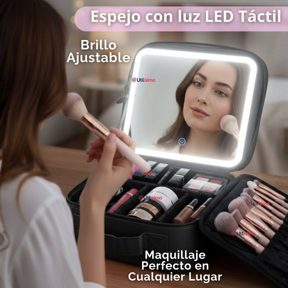 Malet&iacute;n De Maquillaje Con Luz Led Y Espejo Estuche De Maquillaje Organizador image number 3.0