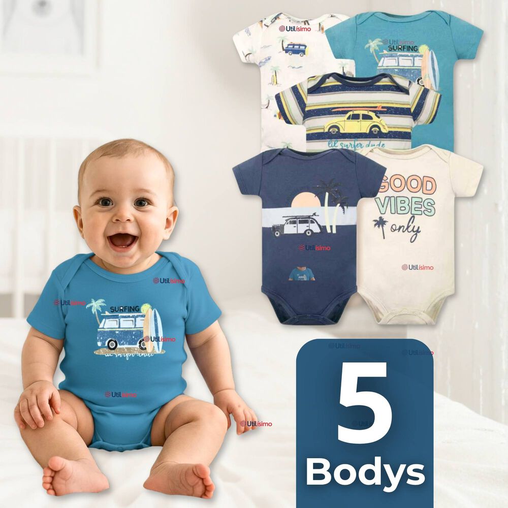 Pack 5 Bodys Ni&ntilde;o Manga Corta Tedmimak 100% Algod&oacute;n Baby On Board image number 0.0