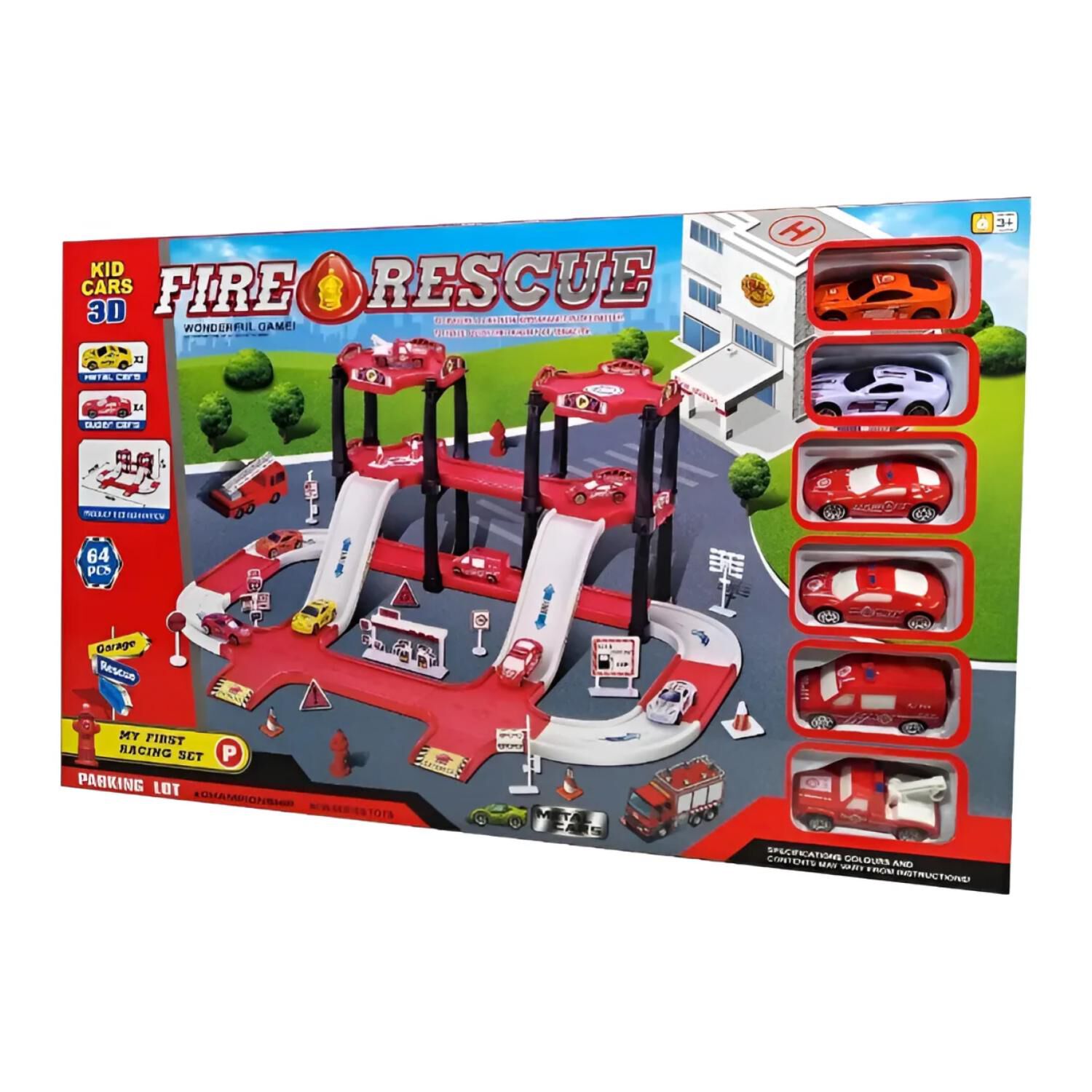 Juguete Pista Estacion De Bomberos Armable 6 Autos Infantil image number 0.0