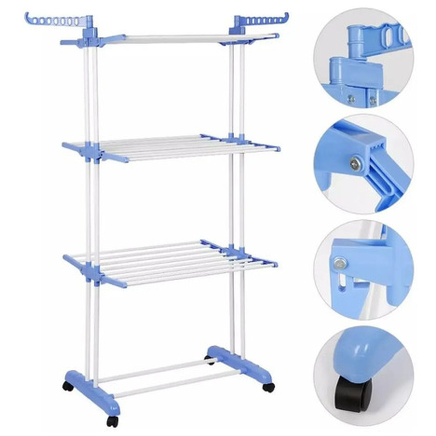 Tendedero De Ropa Plegable Tres Niveles Color Blanco Con Azul image number 3.0
