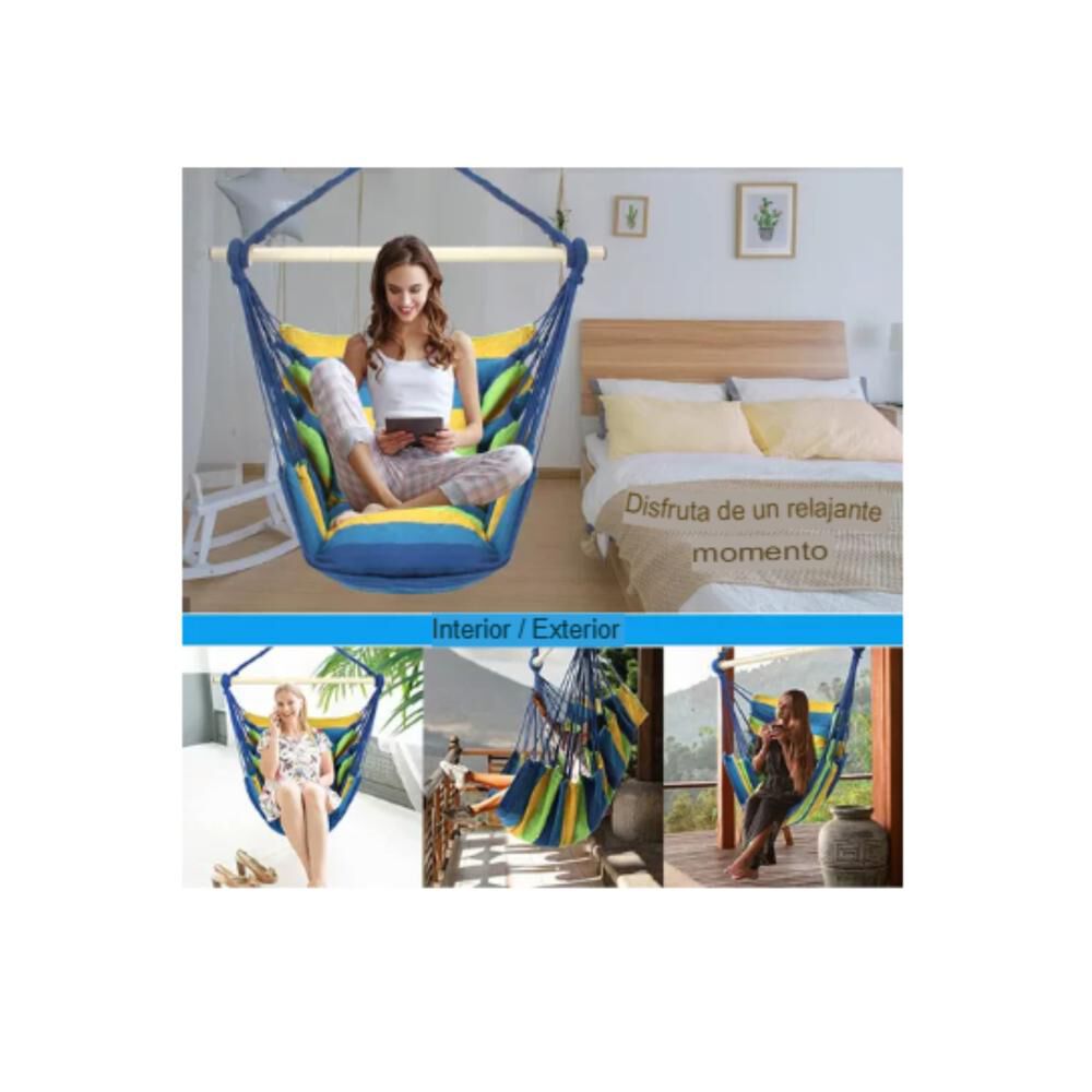 Silla Hamaca Colgante Con Cuerda + 2 Cojines Columpio Jard&iacute;n image number 7.0