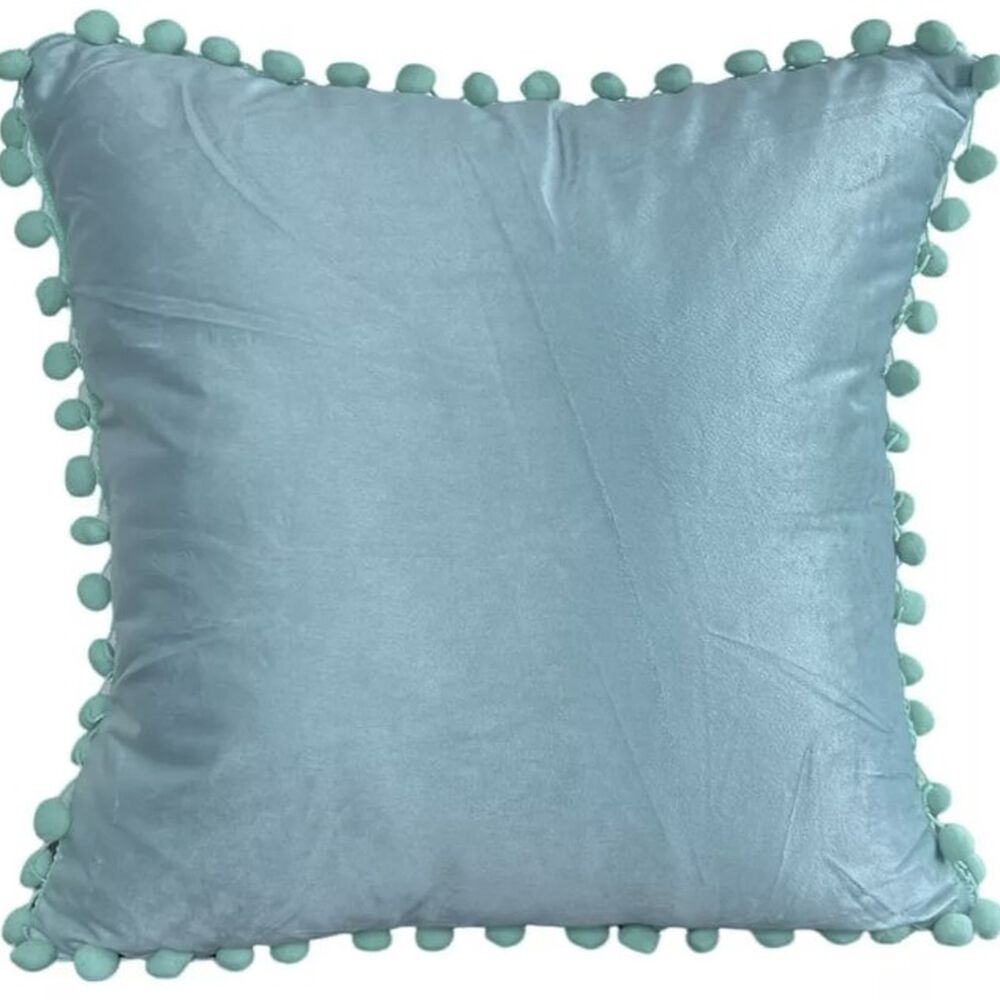 Funda De Cojines Con Pompones. Medida 45x45. Terciopelo. Verde Menta image number 0.0
