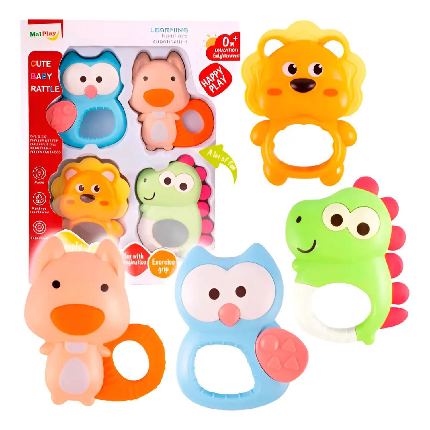 Set 4 Sonajeros Y Mordillo Para Dentici&oacute;n Animalitos Gav Imp image number 0.0