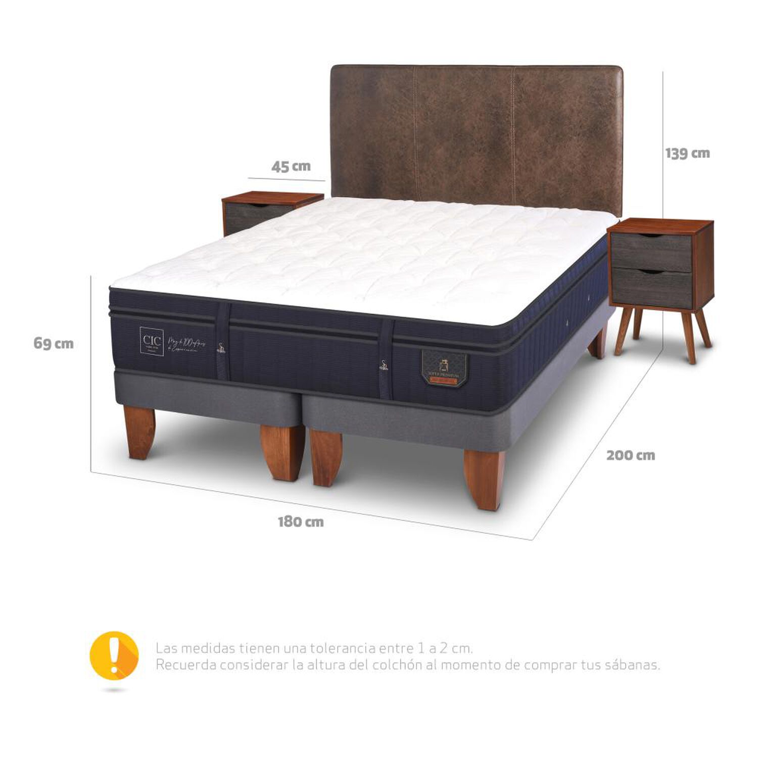 Cama Europea Cic Super Premium / King / Base Dividida + Set De Maderas image number 4.0