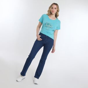 Polera Lisa Con Estampado Frontal Manga Corta Cuello Redondo Mujer Geeps