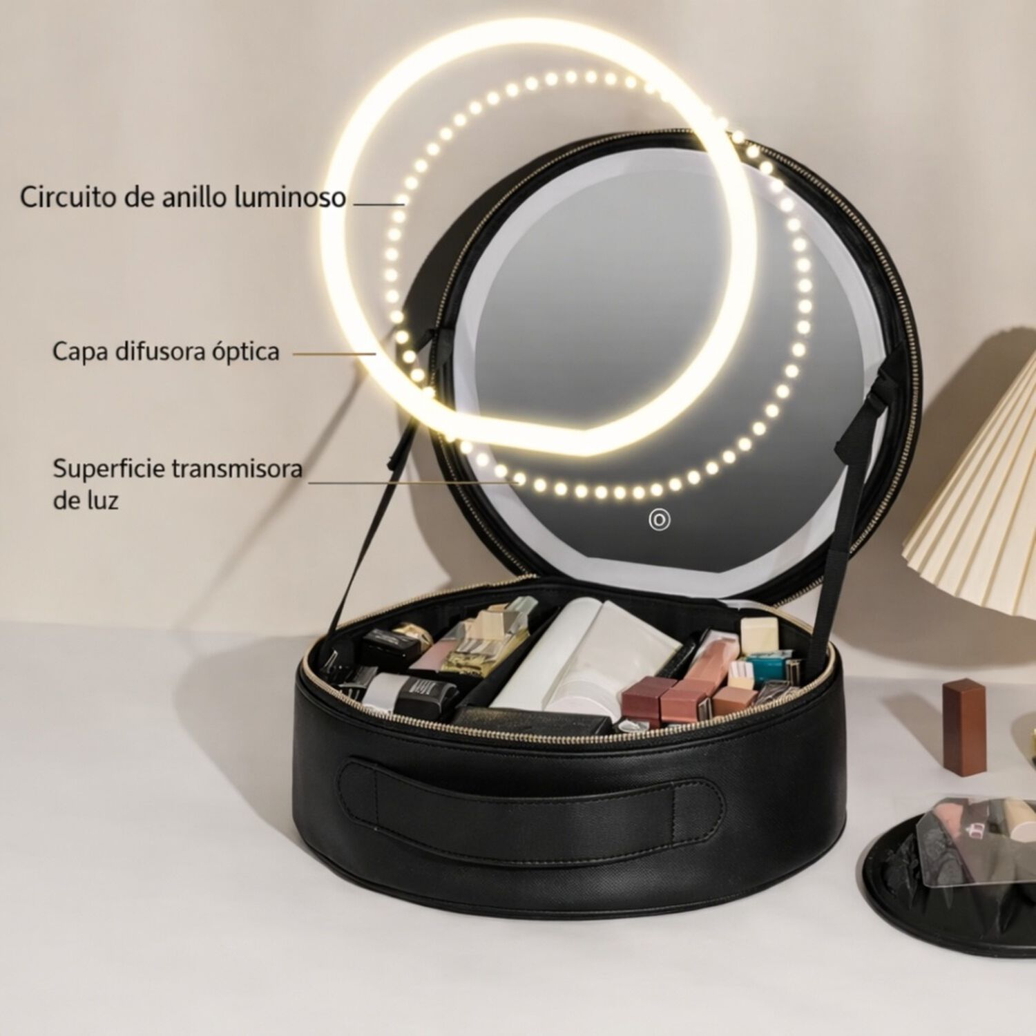 Estuche De Maquillaje Cosmetiquero Espejo Led Porta Brochas image number 7.0