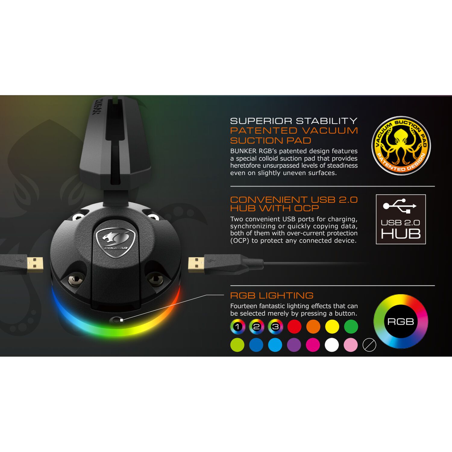 Hub Usb Gamer Cougar Bunker + Bungee Mouse Full Rgb image number 7.0
