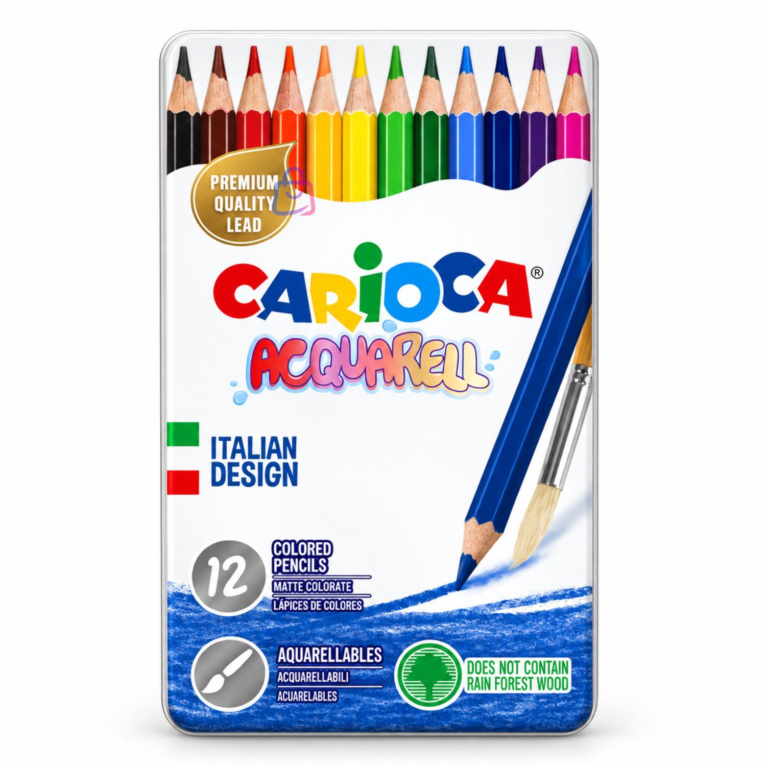 L&aacute;pices Acuarelables Carioca 12 Colores Caja Met&aacute;lica - Ps image number 3.0