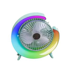 Ventilador Verano Portatil Giratorio Con Luz Multicolor Rgb