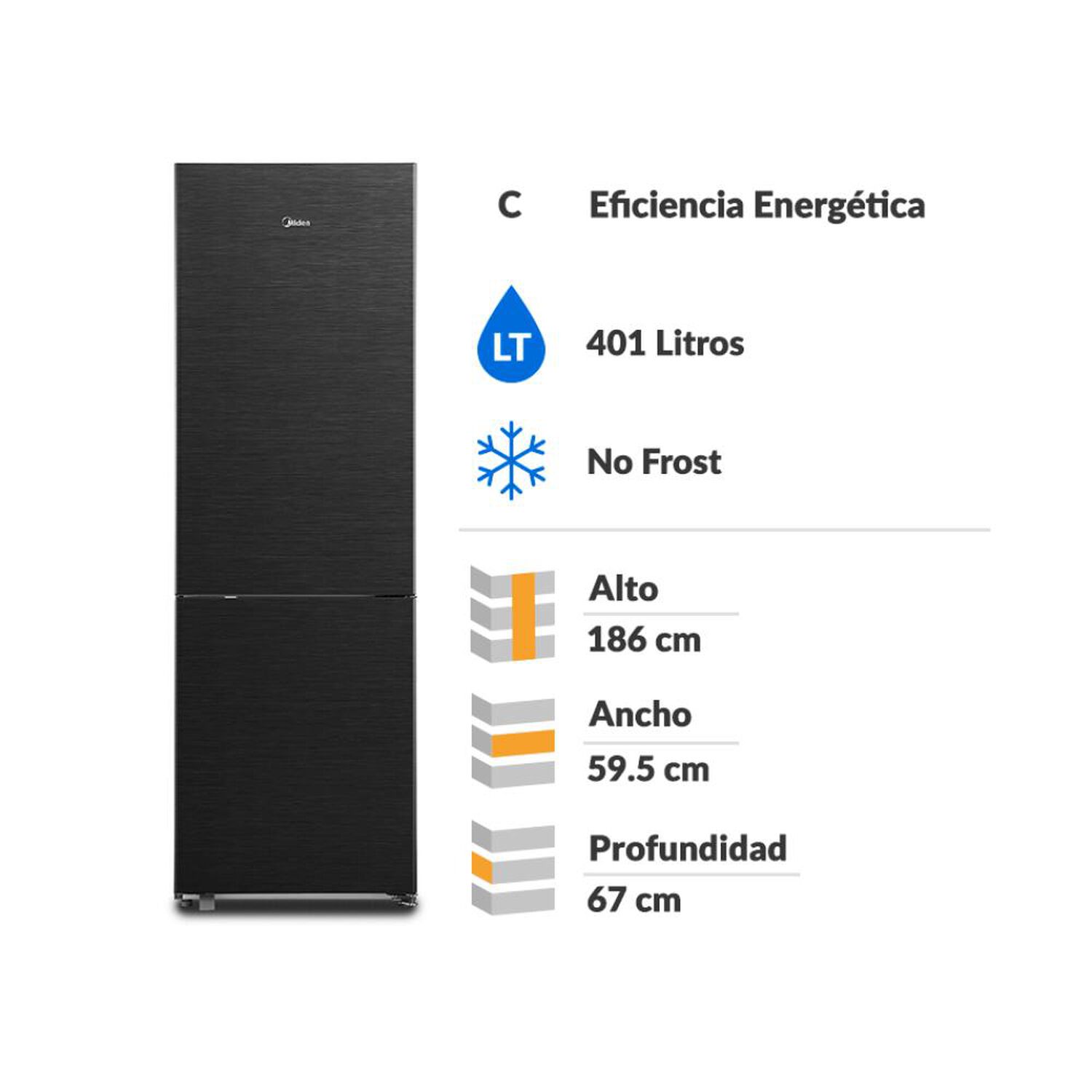 Refrigerador Bottom Freezer Midea MDRB548FGEDX / No Frost / 401 Litros / C image number 1.0