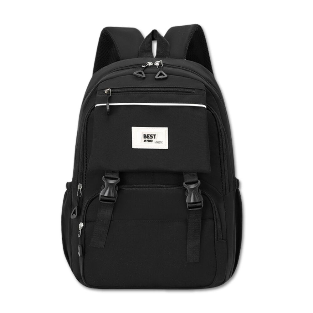 Mochila Bolso Escolar Juvenil Impermeable Diseño Unicolor Black image number 0.0