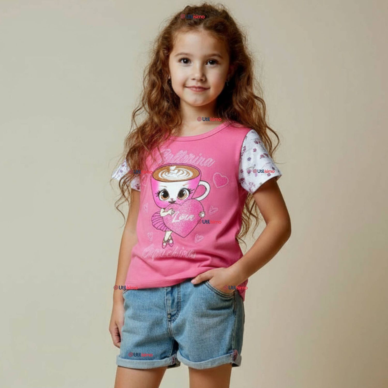 Polera Brainrots 100% Algod&oacute;n Manga Corta Ni&ntilde;a Tralalero Rosado Oscuro image number 0.0