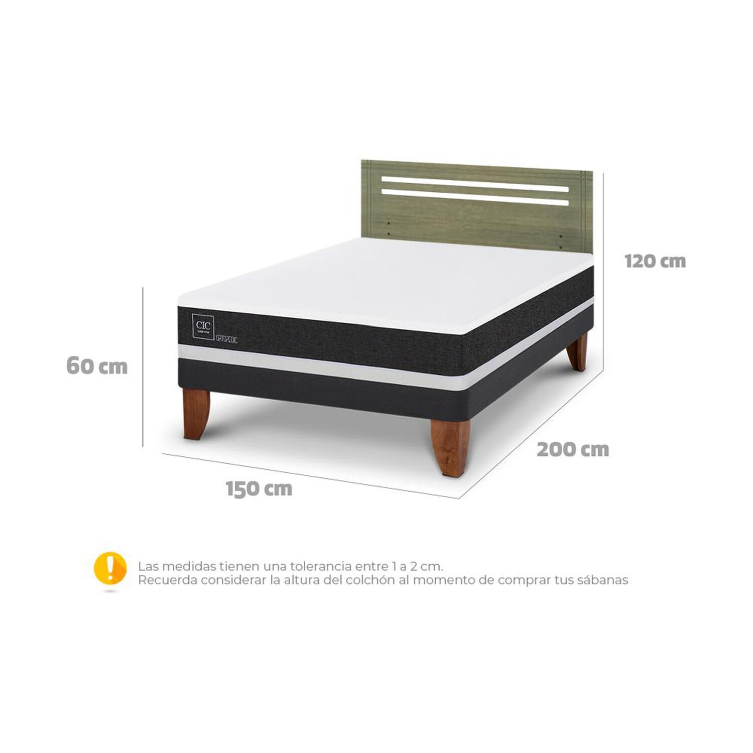 Cama Europea Cic Ortopedic / 2 Plazas / Base Normal + Respaldo image number 6.0