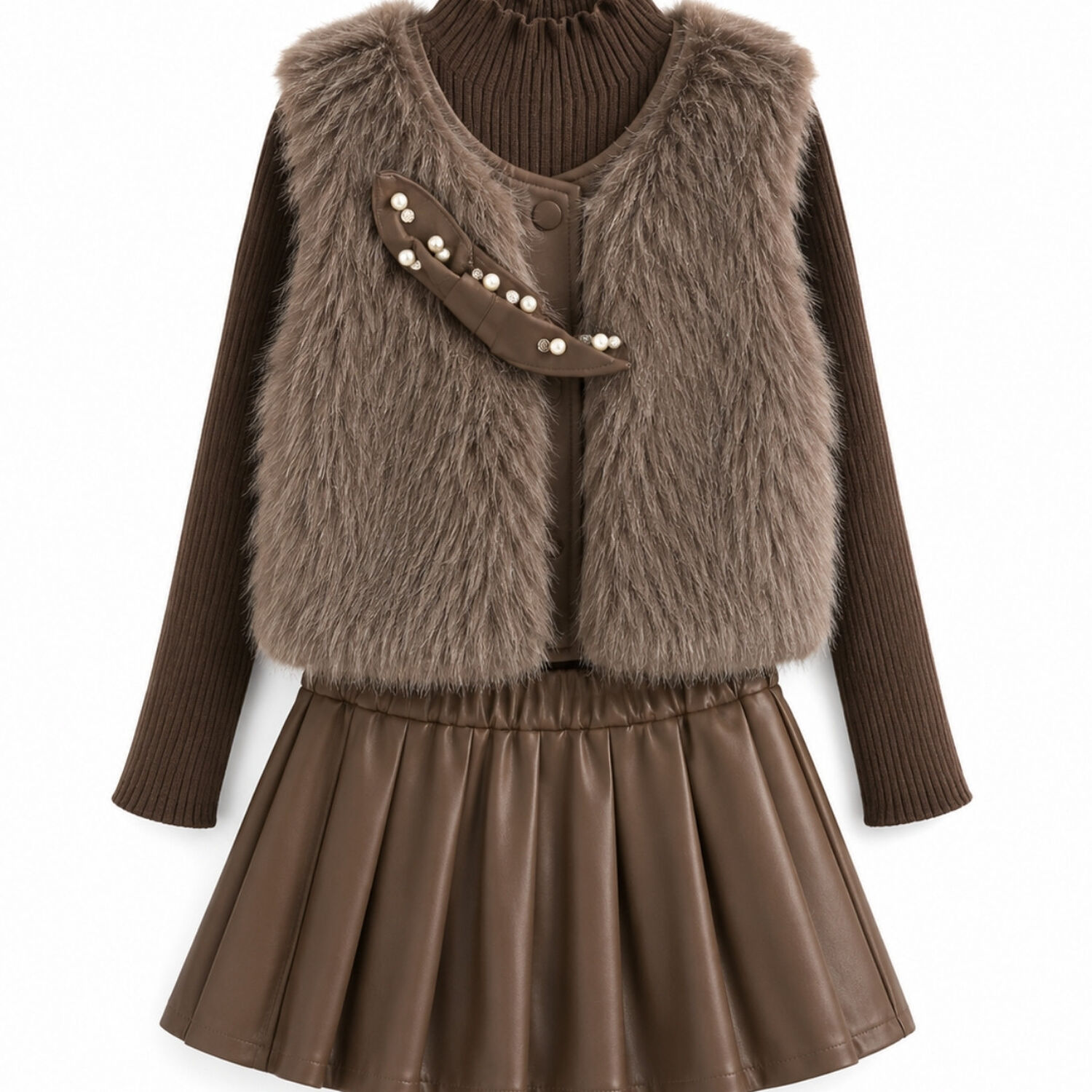 Chaleco Peludo Ni&ntilde;a Conjunto Falda Invierno Elegante image number 2.0