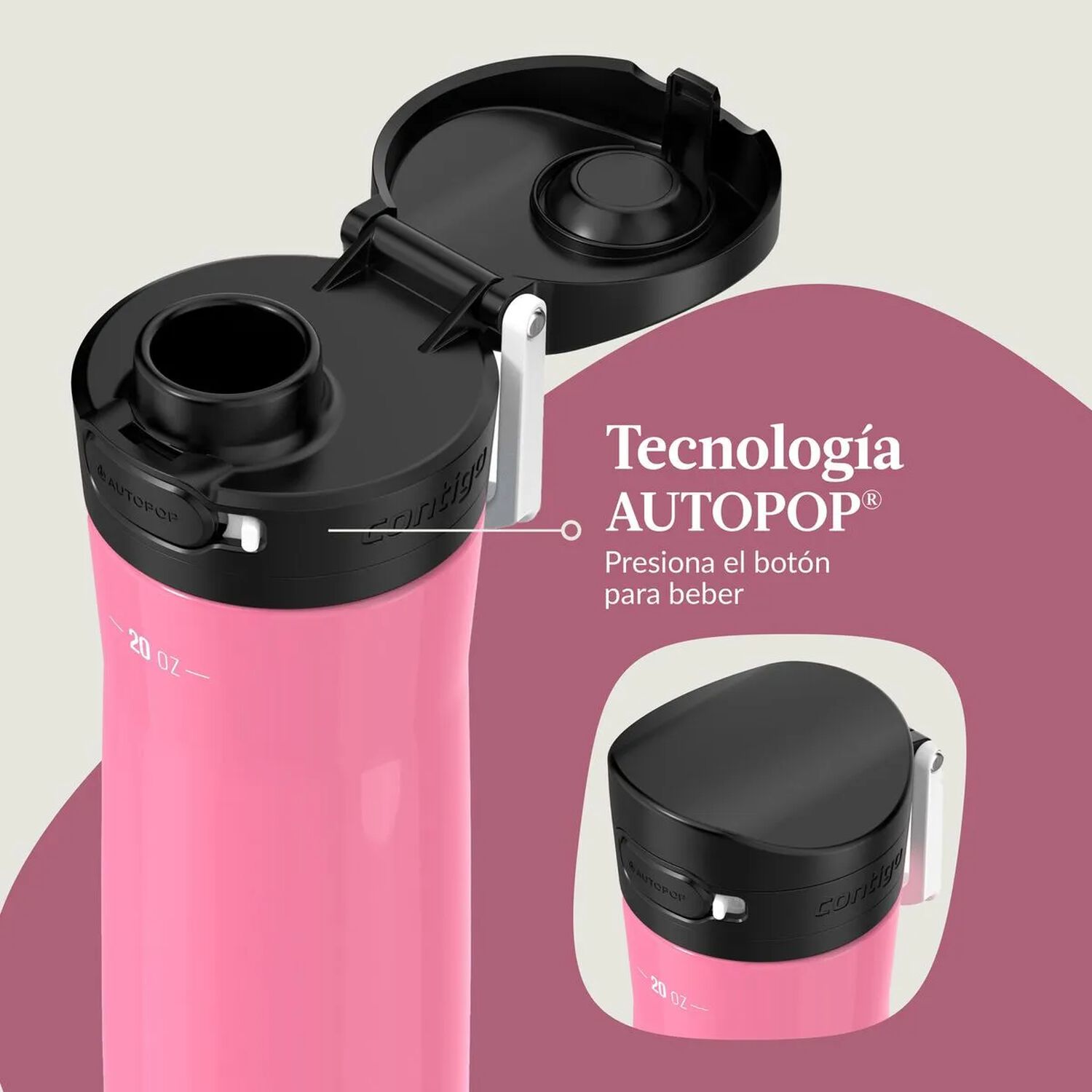 Contigo Jackson Chill 2.0 Autopop Botella De Agua Acero Inoxidable 590ml - Rosado image number 7.0
